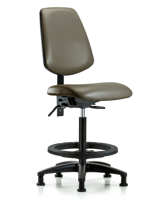 Blue Ridge Ergonomics VHBCH-MB-RG-T0-A0-BF-RG-8809 Rutledge Vinyl Chair - High Bench Height with Medium Back, Black Foot Ring, & Stationary Glides in Taupe Supernova™ Vinyl