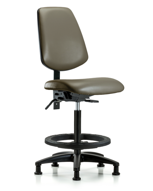 Blue Ridge Ergonomics VHBCH-MB-RG-T0-A0-BF-RG-8809 Rutledge Vinyl Chair - High Bench Height with Medium Back, Black Foot Ring, & Stationary Glides in Taupe Supernova™ Vinyl