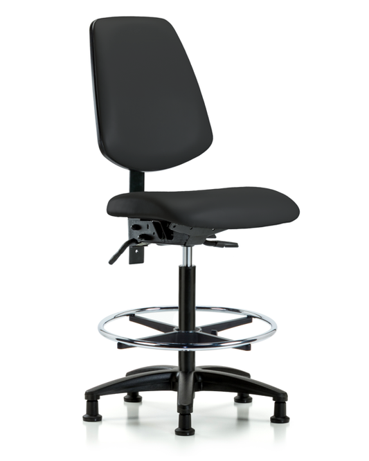 Blue Ridge Ergonomics VHBCH-MB-RG-T0-A0-CF-RG-8540 Rutledge Vinyl Chair - High Bench Height with Medium Back, Chrome Foot Ring, & Stationary Glides in Black Trailblazer™ Vinyl