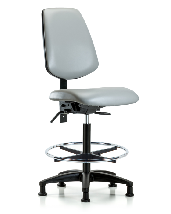 Blue Ridge Ergonomics VHBCH-MB-RG-T0-A0-CF-RG-8567 Rutledge Vinyl Chair - High Bench Height with Medium Back, Chrome Foot Ring, & Stationary Glides in Dove Trailblazer™ Vinyl
