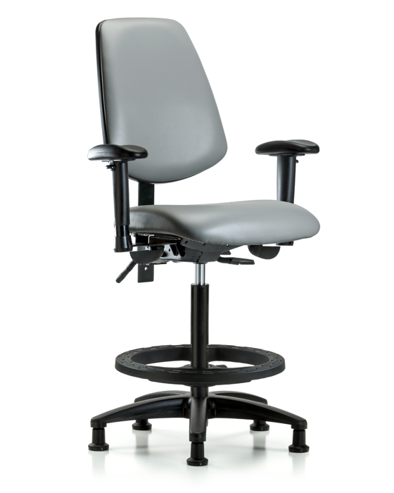 Blue Ridge Ergonomics VHBCH-MB-RG-T0-A1-BF-RG-8840 Rutledge Vinyl Chair - High Bench Height with Medium Back, Adjustable Arms, Black Foot Ring, & Stationary Glides in Sterling Supernova™ Vinyl