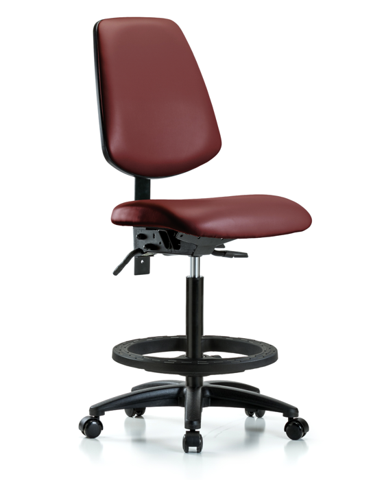Blue Ridge Ergonomics VHBCH-MB-RG-T1-A0-BF-RC-8815 Rutledge Vinyl Chair - High Bench Height with Medium Back, Seat Tilt, Black Foot Ring, & Casters in Borscht Supernova™ Vinyl