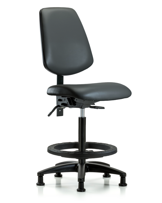 Blue Ridge Ergonomics VHBCH-MB-RG-T1-A0-BF-RG-8823 Rutledge Vinyl Chair - High Bench Height with Medium Back, Seat Tilt, Black Foot Ring, & Stationary Glides in Carbon Supernova™ Vinyl