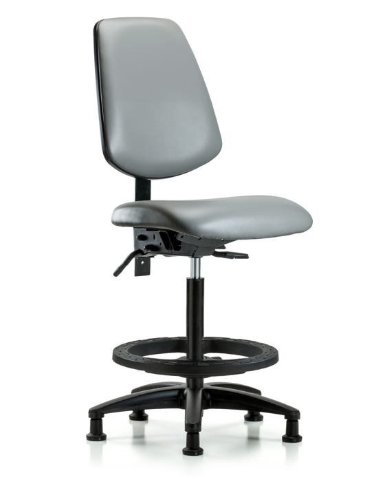 Blue Ridge Ergonomics VHBCH-MB-RG-T1-A0-BF-RG-8840 Rutledge Vinyl Chair - High Bench Height with Medium Back, Seat Tilt, Black Foot Ring, & Stationary Glides in Sterling Supernova™ Vinyl