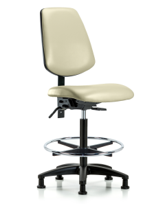 Blue Ridge Ergonomics VHBCH-MB-RG-T1-A0-CF-RG-8501 Rutledge Vinyl Chair - High Bench Height with Medium Back, Seat Tilt, Chrome Foot Ring, & Stationary Glides in Adobe White Trailblazer™ Vinyl
