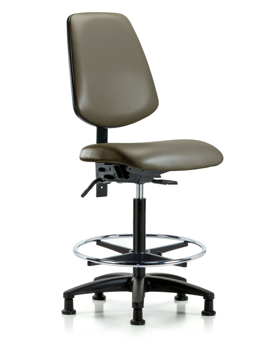 Blue Ridge Ergonomics VHBCH-MB-RG-T1-A0-CF-RG-8809 Rutledge Vinyl Chair - High Bench Height with Medium Back, Seat Tilt, Chrome Foot Ring, & Stationary Glides in Taupe Supernova™ Vinyl