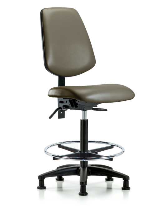 Blue Ridge Ergonomics VHBCH-MB-RG-T1-A0-CF-RG-8809 Rutledge Vinyl Chair - High Bench Height with Medium Back, Seat Tilt, Chrome Foot Ring, & Stationary Glides in Taupe Supernova™ Vinyl