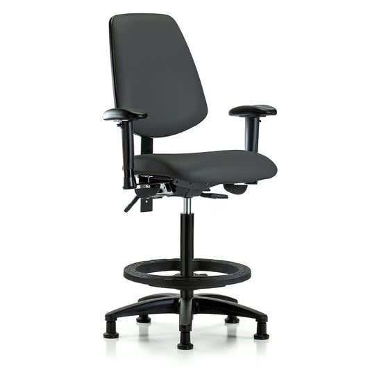 Blue Ridge Ergonomics VHBCH-RG-T1-A0-BF-RG-8605 Rutledge Vinyl Chair - High Bench Height with Seat Tilt, Black Foot Ring, & Stationary Glides in Charcoal Trailblazer™ Vinyl
