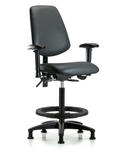 Blue Ridge Ergonomics VHBCH-MB-RG-T1-A1-BF-RG-8823 Rutledge Vinyl Chair - High Bench Height with Medium Back, Seat Tilt, Adjustable Arms, Black Foot Ring, & Stationary Glides in Carbon Supernova™ Vinyl