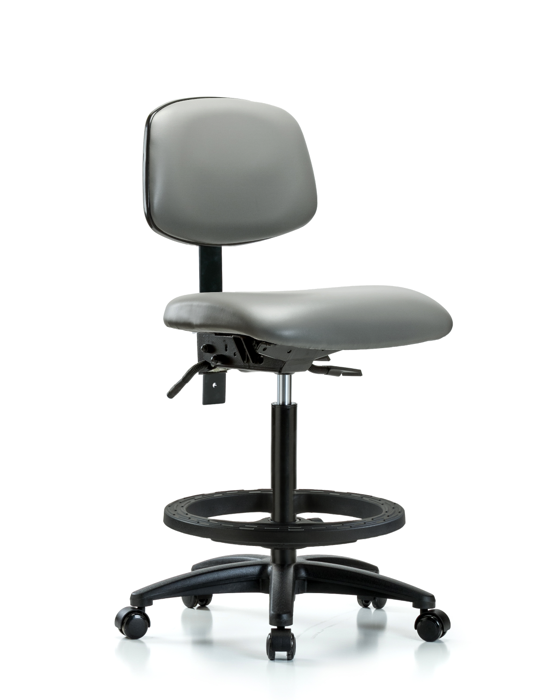 Blue Ridge Ergonomics VHBCH-RG-T0-A0-BF-RC-8840 Rutledge Vinyl Chair - High Bench Height with Black Foot Ring & Casters in Sterling Supernova™ Vinyl