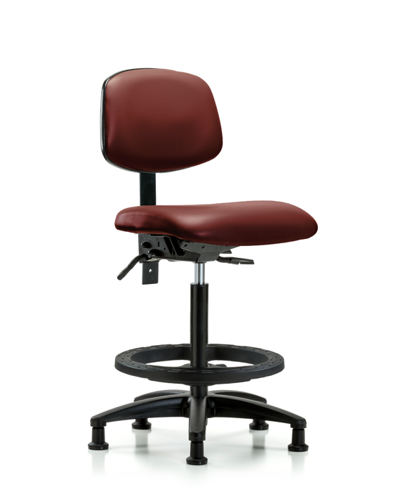Blue Ridge Ergonomics VHBCH-RG-T0-A0-BF-RG-8815 Rutledge Vinyl Chair - High Bench Height with Black Foot Ring & Stationary Glides in Borscht Supernova™ Vinyl