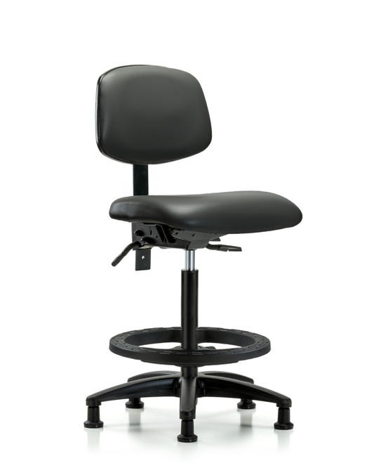 Blue Ridge Ergonomics VHBCH-RG-T0-A0-BF-RG-8823 Rutledge Vinyl Chair - High Bench Height with Black Foot Ring & Stationary Glides in Carbon Supernova™ Vinyl