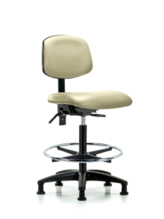 Blue Ridge Ergonomics VHBCH-RG-T0-A0-CF-RG-8501 Rutledge Vinyl Chair - High Bench Height with Chrome Foot Ring & Stationary Glides in Adobe White Trailblazer™ Vinyl