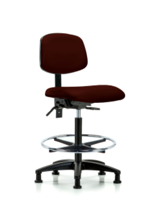 Blue Ridge Ergonomics VHBCH-RG-T0-A0-CF-RG-8569 Rutledge Vinyl Chair - High Bench Height with Chrome Foot Ring & Stationary Glides in Burgundy Trailblazer™ Vinyl