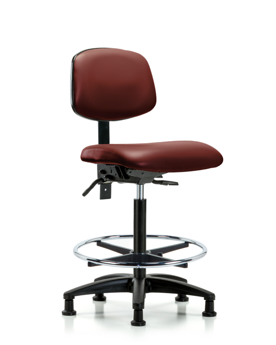 Blue Ridge Ergonomics VHBCH-RG-T0-A0-CF-RG-8815 Rutledge Vinyl Chair - High Bench Height with Chrome Foot Ring & Stationary Glides in Borscht Supernova™ Vinyl
