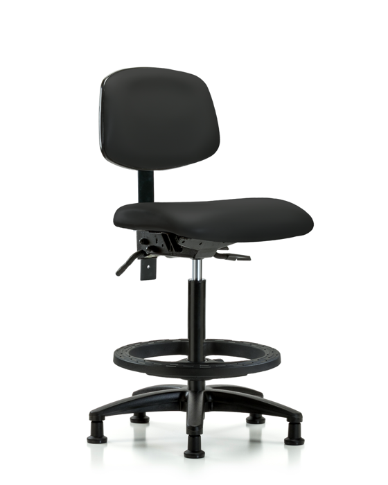 Blue Ridge Ergonomics VHBCH-RG-T1-A0-BF-RG-8540 Rutledge Vinyl Chair - High Bench Height with Seat Tilt, Black Foot Ring, & Stationary Glides in Black Trailblazer™ Vinyl
