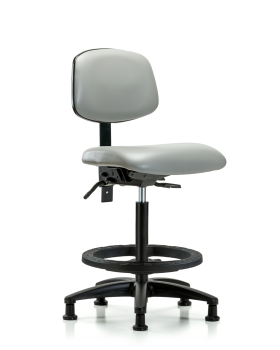 Blue Ridge Ergonomics VHBCH-RG-T1-A0-BF-RG-8567 Rutledge Vinyl Chair - High Bench Height with Seat Tilt, Black Foot Ring, & Stationary Glides in Dove Trailblazer™ Vinyl