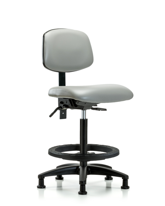 Blue Ridge Ergonomics VHBCH-RG-T1-A0-BF-RG-8567 Rutledge Vinyl Chair - High Bench Height with Seat Tilt, Black Foot Ring, & Stationary Glides in Dove Trailblazer™ Vinyl