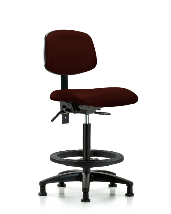 Blue Ridge Ergonomics VHBCH-RG-T1-A0-BF-RG-8569 Rutledge Vinyl Chair - High Bench Height with Seat Tilt, Black Foot Ring, & Stationary Glides in Burgundy Trailblazer™ Vinyl