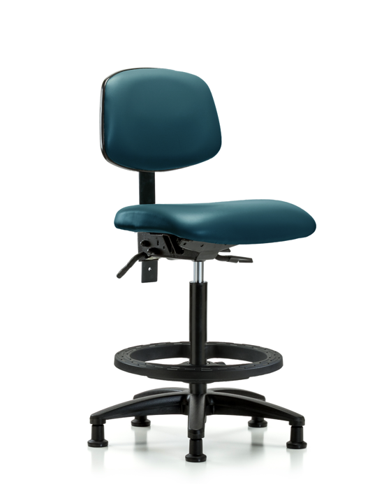 Blue Ridge Ergonomics VHBCH-RG-T1-A0-BF-RG-8801 Rutledge Vinyl Chair - High Bench Height with Seat Tilt, Black Foot Ring, & Stationary Glides in Marine Blue Supernova™ Vinyl