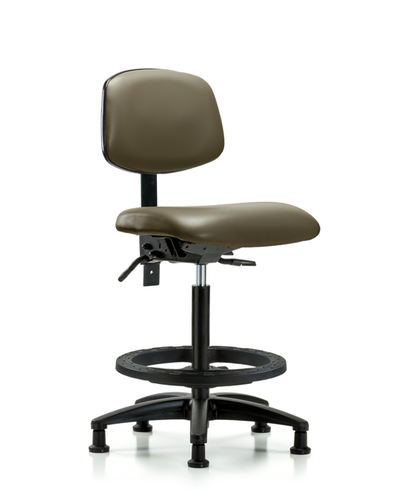 Blue Ridge Ergonomics VHBCH-RG-T1-A0-BF-RG-8809 Rutledge Vinyl Chair - High Bench Height with Seat Tilt, Black Foot Ring, & Stationary Glides in Taupe Supernova™ Vinyl