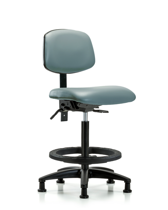 Blue Ridge Ergonomics VHBCH-RG-T1-A0-BF-RG-8822 Rutledge Vinyl Chair - High Bench Height with Seat Tilt, Black Foot Ring, & Stationary Glides in Storm Supernova™ Vinyl