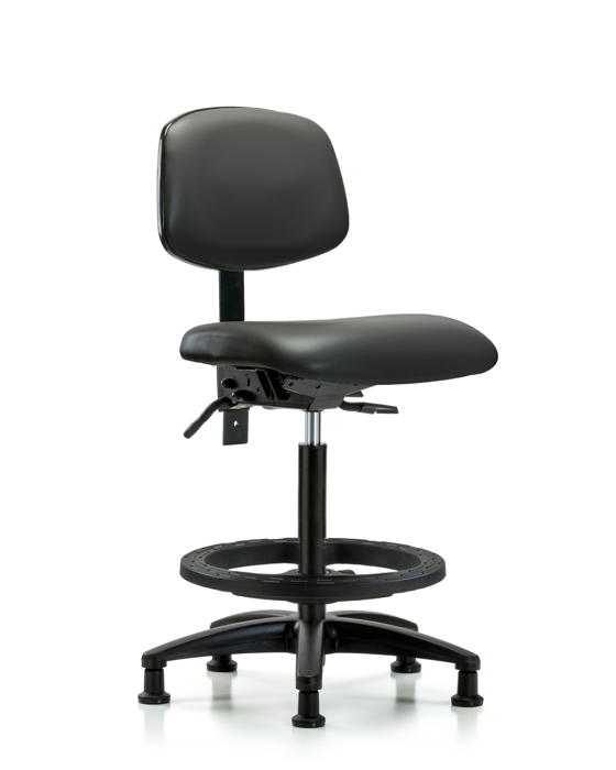 Blue Ridge Ergonomics VHBCH-RG-T1-A0-BF-RG-8823 Rutledge Vinyl Chair - High Bench Height with Seat Tilt, Black Foot Ring, & Stationary Glides in Carbon Supernova™ Vinyl