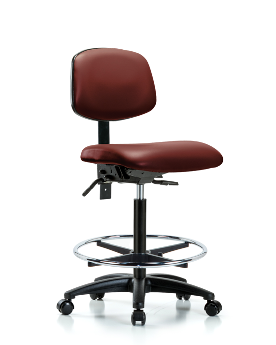 Blue Ridge Ergonomics VHBCH-RG-T1-A0-CF-RC-8815 Rutledge Vinyl Chair - High Bench Height with Seat Tilt, Chrome Foot Ring, & Casters in Borscht Supernova™ Vinyl