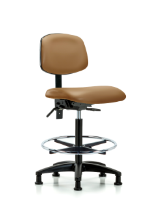 Blue Ridge Ergonomics VHBCH-RG-T1-A0-CF-RG-8584 Rutledge Vinyl Chair - High Bench Height with Seat Tilt, Chrome Foot Ring, & Stationary Glides in Taupe Trailblazer™ Vinyl