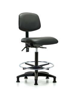 Blue Ridge Ergonomics VHBCH-RG-T1-A0-CF-RG-8823 Rutledge Vinyl Chair - High Bench Height with Seat Tilt, Chrome Foot Ring, & Stationary Glides in Carbon Supernova™ Vinyl