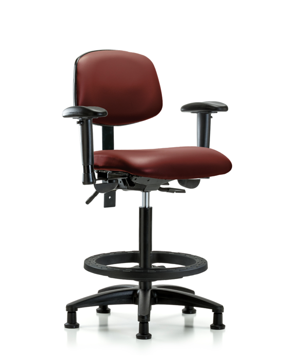 Blue Ridge Ergonomics VHBCH-RG-T1-A1-BF-RG-8815 Rutledge Vinyl Chair - High Bench Height with Seat Tilt, Adjustable Arms, Black Foot Ring, & Stationary Glides in Borscht Supernova™ Vinyl