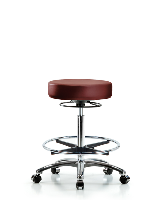 Blue Ridge Ergonomics VHBSO-CR-CF-CC-8815 Rutledge Vinyl Stool without Back Chrome - High Bench Height with Chrome Foot Ring & Casters in Borscht Supernova™ Vinyl