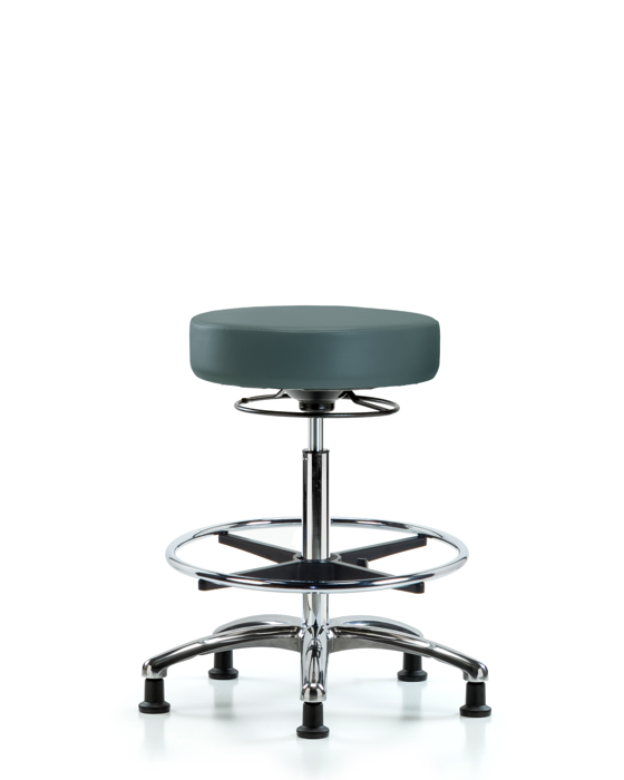 Blue Ridge Ergonomics VHBSO-CR-CF-RG-8546 Rutledge Vinyl Stool without Back Chrome - High Bench Height with Chrome Foot Ring & Stationary Glides in Colonial Blue Trailblazer™ Vinyl