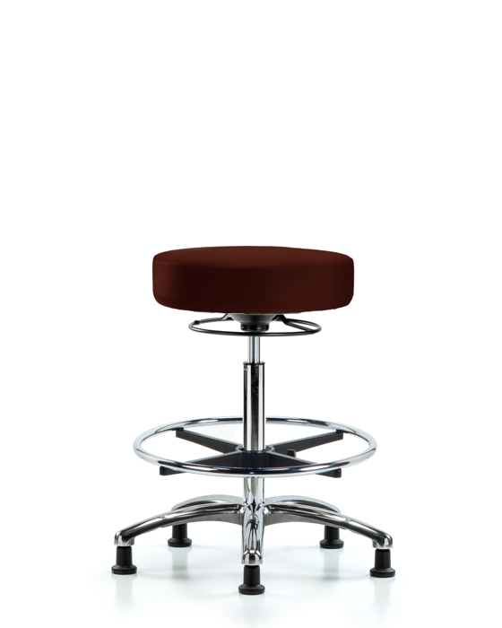 Blue Ridge Ergonomics VHBSO-CR-CF-RG-8569 Rutledge Vinyl Stool without Back Chrome - High Bench Height with Chrome Foot Ring & Stationary Glides in Burgundy Trailblazer™ Vinyl