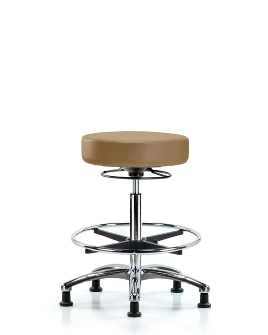 Blue Ridge Ergonomics VHBSO-CR-CF-RG-8584 Rutledge Vinyl Stool without Back Chrome - High Bench Height with Chrome Foot Ring & Stationary Glides in Taupe Trailblazer™ Vinyl