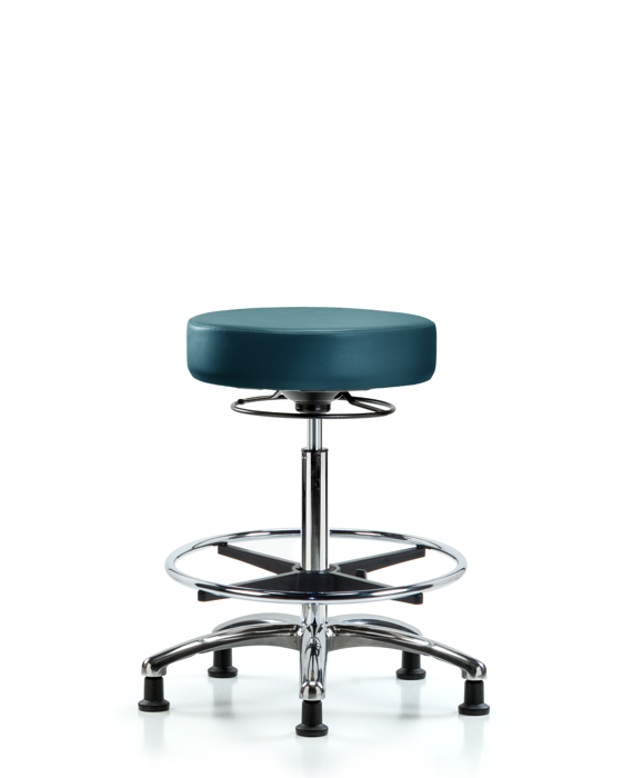 Blue Ridge Ergonomics VHBSO-CR-CF-RG-8801 Rutledge Vinyl Stool without Back Chrome - High Bench Height with Chrome Foot Ring & Stationary Glides in Marine Blue Supernova™ Vinyl