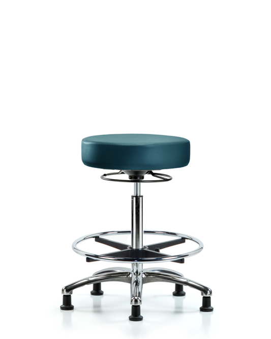 Blue Ridge Ergonomics VHBSO-CR-CF-RG-8801 Rutledge Vinyl Stool without Back Chrome - High Bench Height with Chrome Foot Ring & Stationary Glides in Marine Blue Supernova™ Vinyl