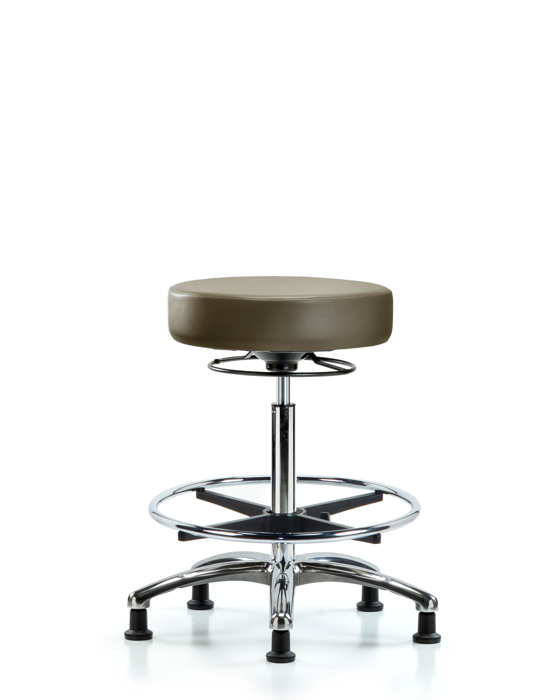 Blue Ridge Ergonomics VHBSO-CR-CF-RG-8809 Rutledge Vinyl Stool without Back Chrome - High Bench Height with Chrome Foot Ring & Stationary Glides in Taupe Supernova™ Vinyl