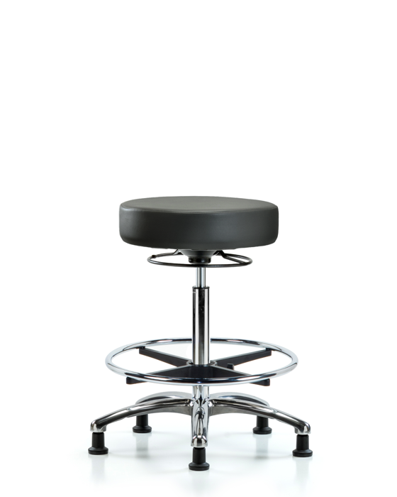 Blue Ridge Ergonomics VHBSO-CR-CF-RG-8823 Rutledge Vinyl Stool without Back Chrome - High Bench Height with Chrome Foot Ring & Stationary Glides in Carbon Supernova™ Vinyl