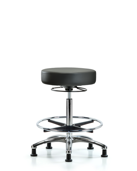 Blue Ridge Ergonomics VHBSO-CR-CF-RG-8823 Rutledge Vinyl Stool without Back Chrome - High Bench Height with Chrome Foot Ring & Stationary Glides in Carbon Supernova™ Vinyl