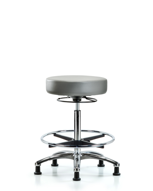 Blue Ridge Ergonomics VHBSO-CR-CF-RG-8840 Rutledge Vinyl Stool without Back Chrome - High Bench Height with Chrome Foot Ring & Stationary Glides in Sterling Supernova™ Vinyl