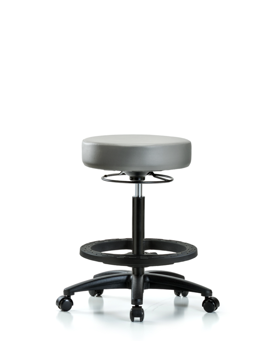 Blue Ridge Ergonomics VHBSO-RG-BF-RC-8840 Rutledge Vinyl Stool without Back - High Bench Height with Black Foot Ring & Casters in Sterling Supernova™ Vinyl