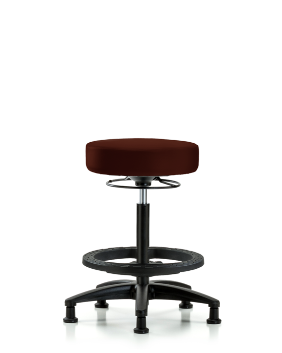 Blue Ridge Ergonomics VHBSO-RG-BF-RG-8569 Rutledge Vinyl Stool without Back - High Bench Height with Black Foot Ring & Stationary Glides in Burgundy Trailblazer™ Vinyl