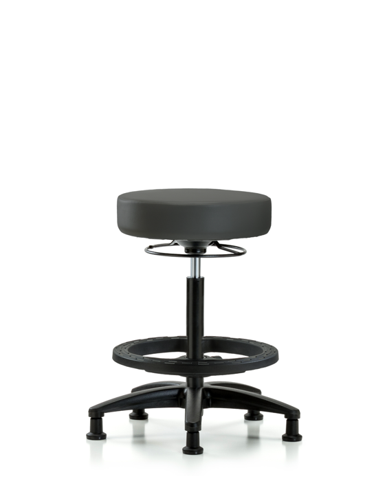 Blue Ridge Ergonomics VHBSO-RG-BF-RG-8605 Rutledge Vinyl Stool without Back - High Bench Height with Black Foot Ring & Stationary Glides in Charcoal Trailblazer™ Vinyl