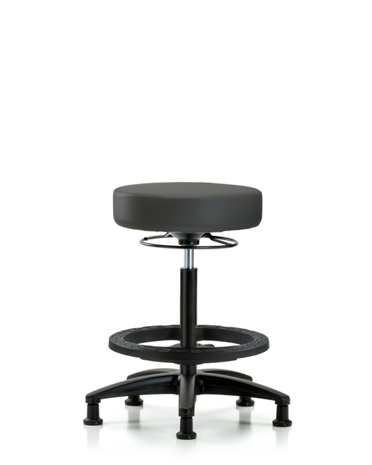 Blue Ridge Ergonomics VHBSO-RG-BF-RG-8605 Rutledge Vinyl Stool without Back - High Bench Height with Black Foot Ring & Stationary Glides in Charcoal Trailblazer™ Vinyl