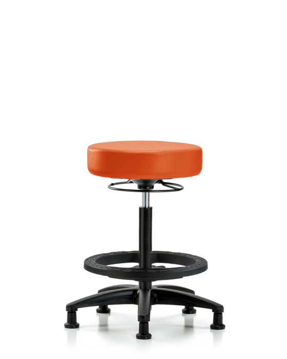 Blue Ridge Ergonomics VHBSO-RG-BF-RG-8613 Rutledge Vinyl Stool without Back - High Bench Height with Black Foot Ring & Stationary Glides in Orange Kist Trailblazer™ Vinyl