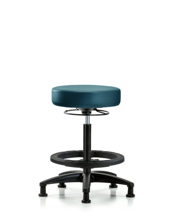 Blue Ridge Ergonomics VHBSO-RG-BF-RG-8801 Rutledge Vinyl Stool without Back - High Bench Height with Black Foot Ring & Stationary Glides in Marine Blue Supernova™ Vinyl