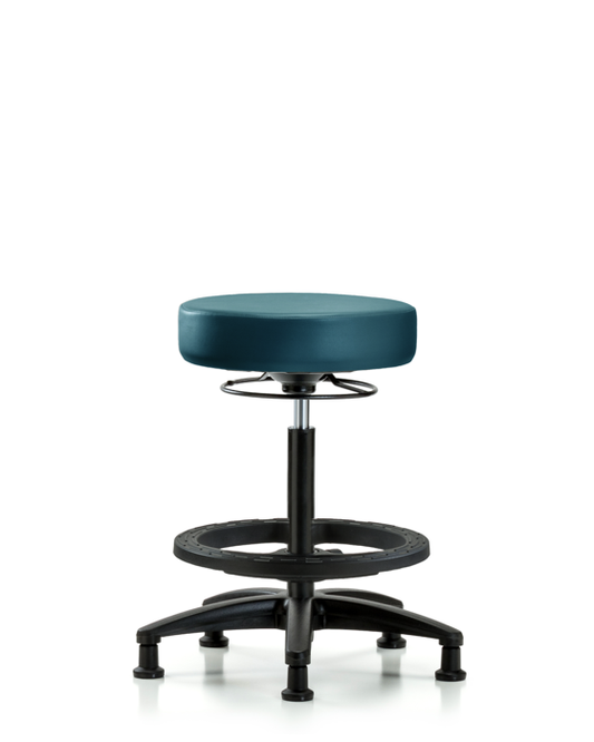 Blue Ridge Ergonomics VHBSO-RG-BF-RG-8801 Rutledge Vinyl Stool without Back - High Bench Height with Black Foot Ring & Stationary Glides in Marine Blue Supernova™ Vinyl