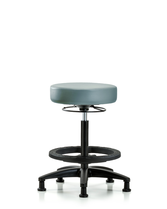 Blue Ridge Ergonomics VHBSO-RG-BF-RG-8822 Rutledge Vinyl Stool without Back - High Bench Height with Black Foot Ring & Stationary Glides in Storm Supernova™ Vinyl
