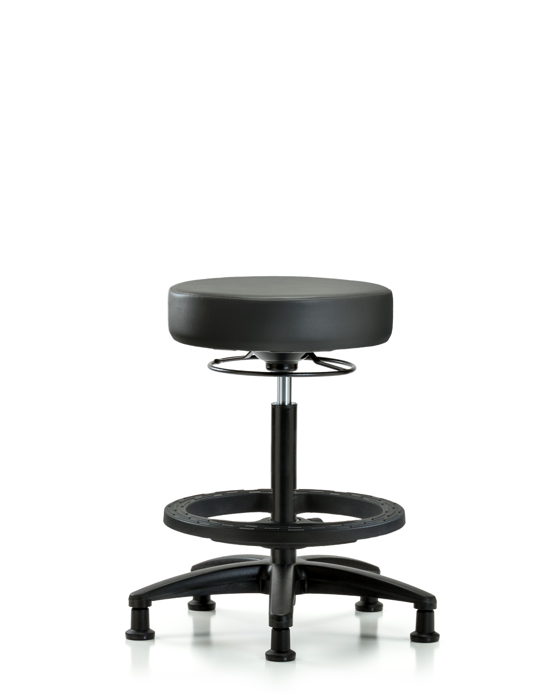 Blue Ridge Ergonomics VHBSO-RG-BF-RG-8823 Rutledge Vinyl Stool without Back - High Bench Height with Black Foot Ring & Stationary Glides in Carbon Supernova™ Vinyl